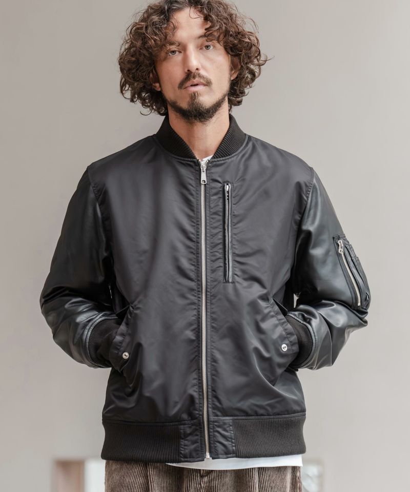 CAMBIO(カンビオ)】ナイロンツイル×レザーMA-1ジャケット | CAMBIO