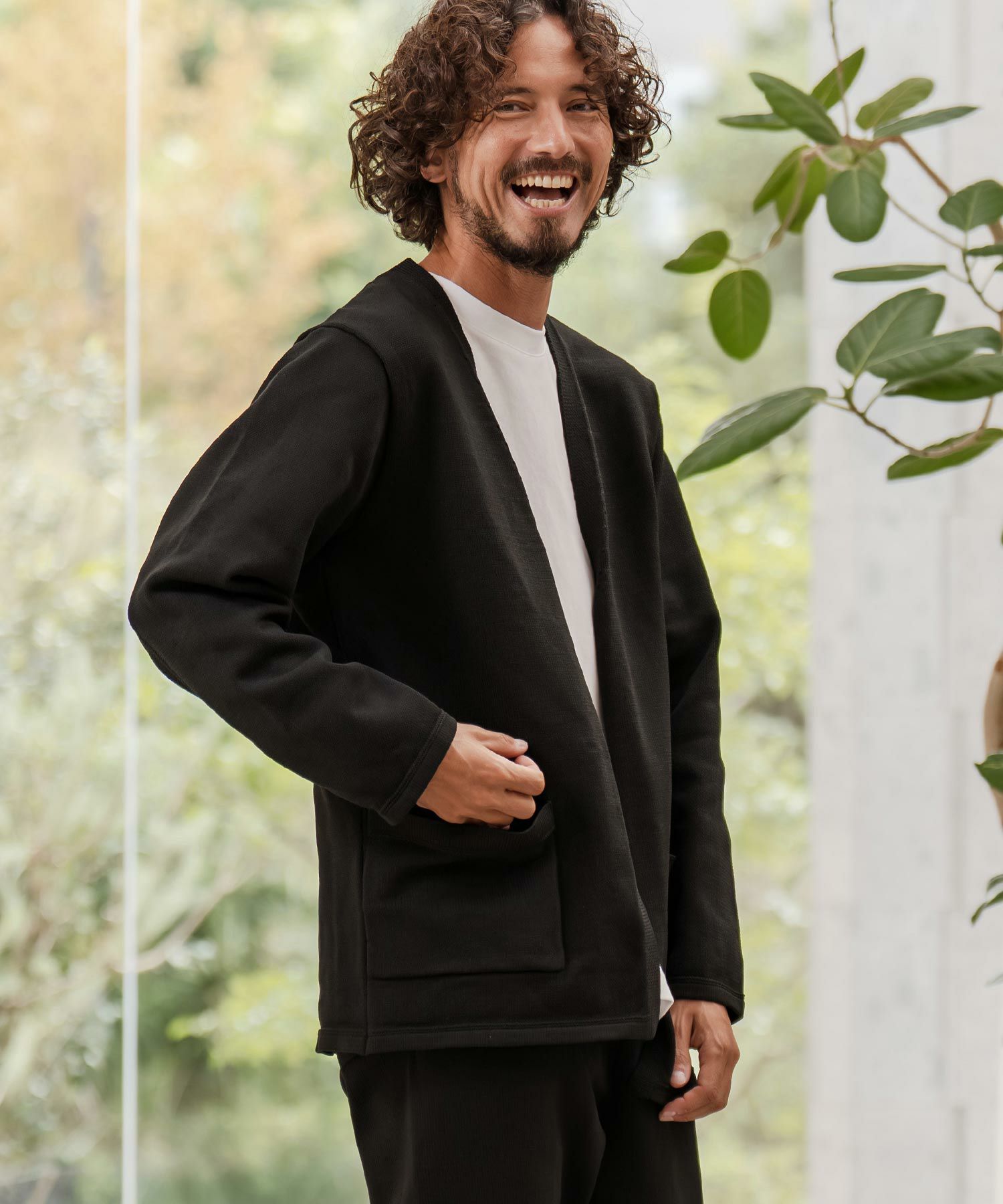 CAMBIO(カンビオ)】Waffle Cotton Knit Buttonless Cardigan ニット