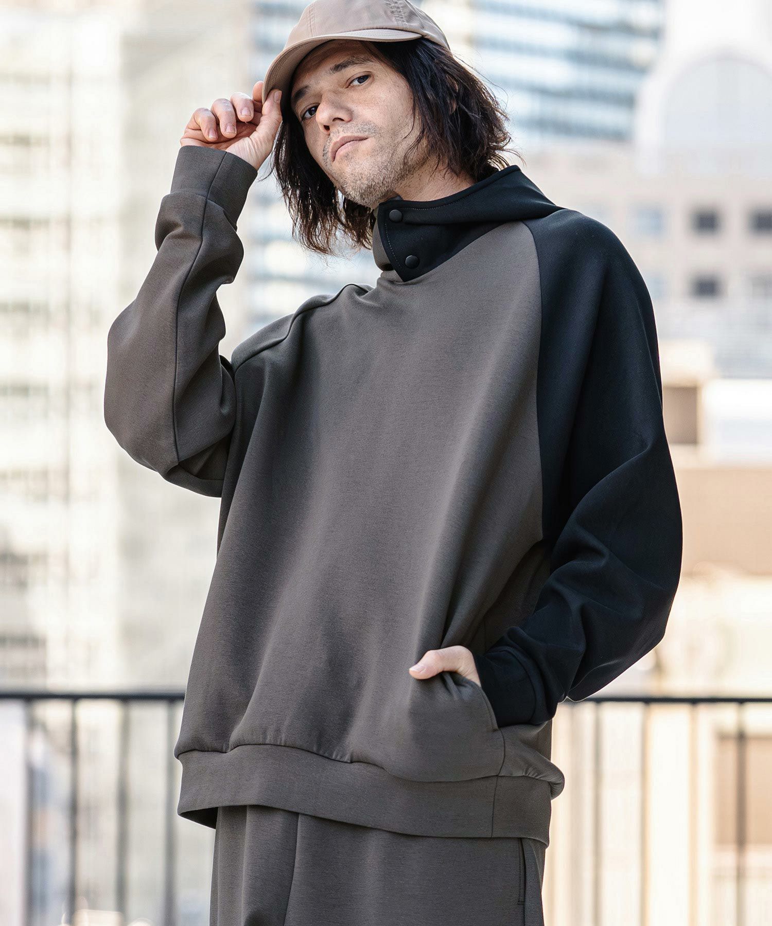マウスラビット　パーカー　イェソン　韓国　チャコール CAMBIO(カンビオ)】Cardboard Knit One Arm Pull Parka パーカー